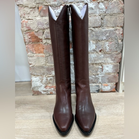 Quince Italian Leather Tall Boots Brown Western Women’s Size 8 NEW - Picture 2 of 12